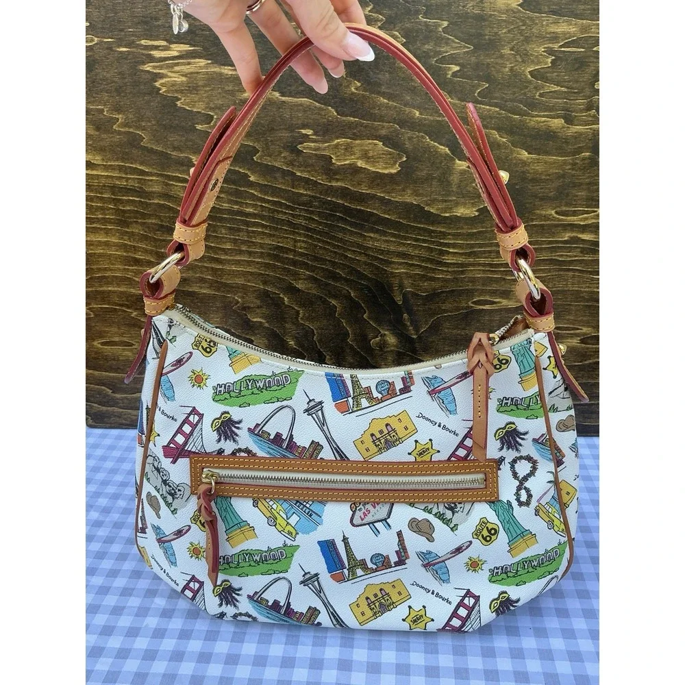 Dooney & Bourke East West Collins Hobo Handbag Americana‎ Hollywood Travel MINT